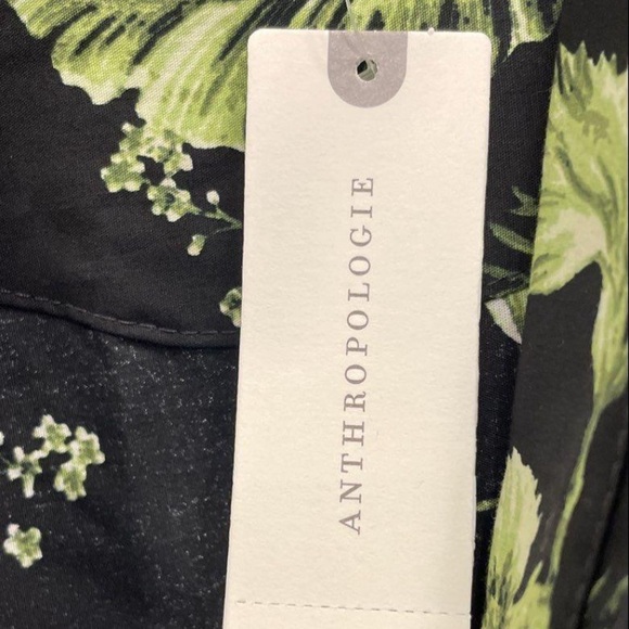 Anthropologie Black and Green Floral High Low Dress - Picture 3 of 7